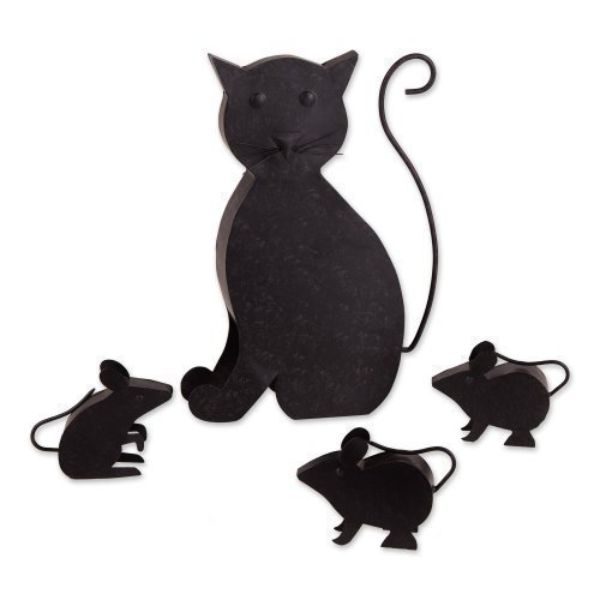 Picture of Accent Plus 4506193 Cat with Mice Sculpture Garden Decor&#44; Black