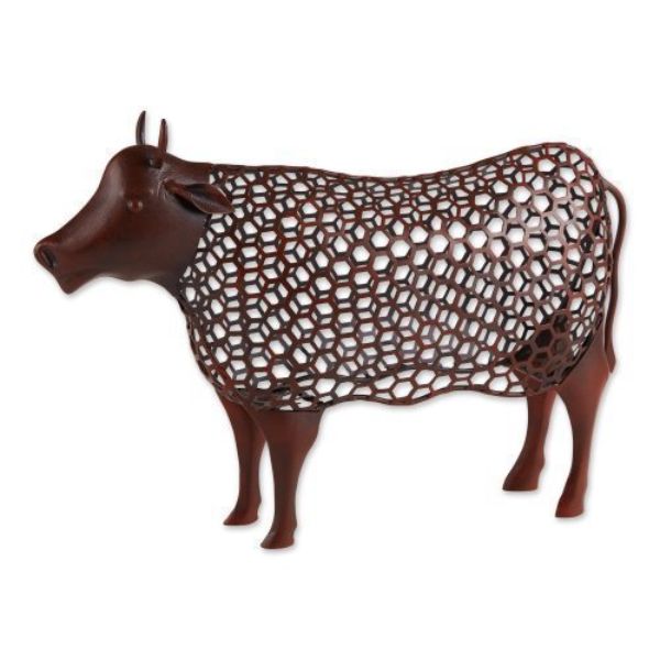 Picture of Accent Plus 4506391 Chicken Open Geometric Frame Wire Cow Sculpture&#44; Brown