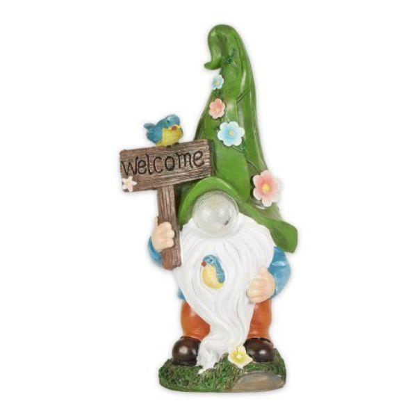 Picture of Accent Plus 4506504 Gnome with Glowing Nose & Welcome Sign Solar Statue&#44; Multi Color