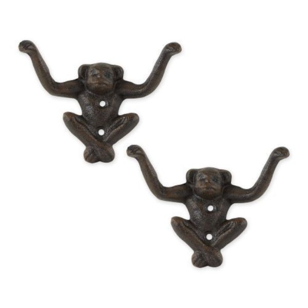 Picture of Accent Plus 4506570 Monkey Cast Iron Wall Hook&#44; Black - Set of 2