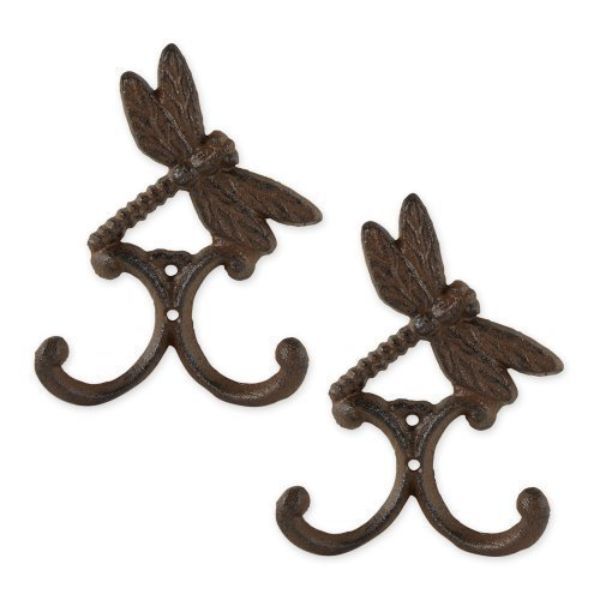 Picture of Accent Plus 4506584 Cast Iron Dragonfly Wall Hook, Brown - Set of 2