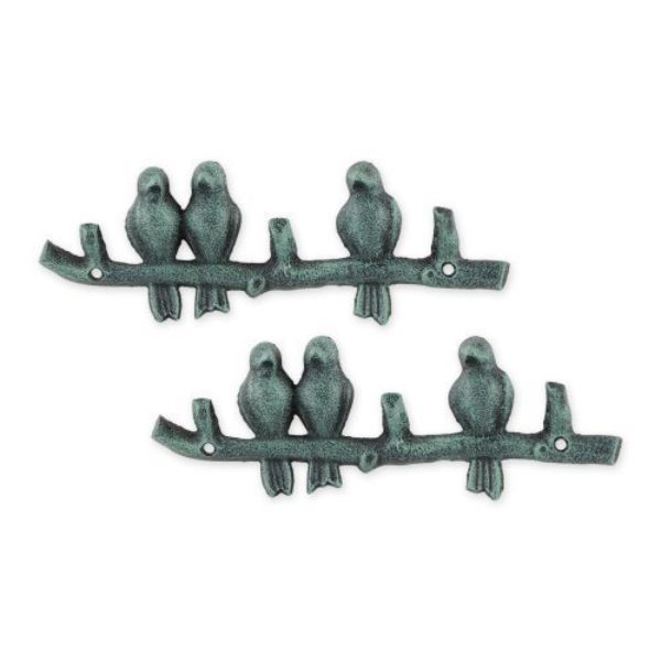 Picture of Accent Plus 4506587 Cast Iron Birds on a Branch Wall Hook, Greenish Blue - Set of 2