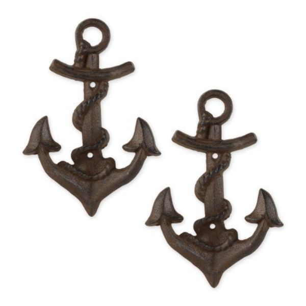 Picture of Accent Plus 4506588 Cast Iron Anchor with Rope Wall Hook, Brown - Set of 2