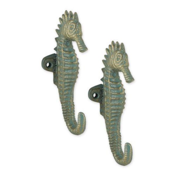 Picture of Accent Plus 4506592 Cast Iron Aquamarine Seahorse Hook, Green - Set of 2