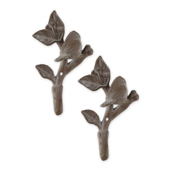 Picture of Accent Plus 4506594 Cast Iron Bird with Leaves Wall Hook, Brown - Set of 2