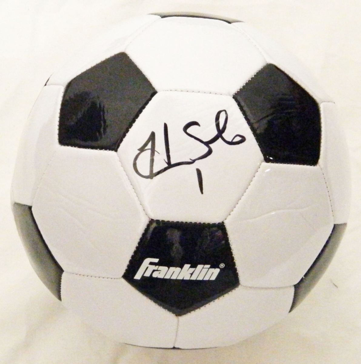 SOLSCR500 Hope Solo Signed Black & White Franklin Soccer Ball