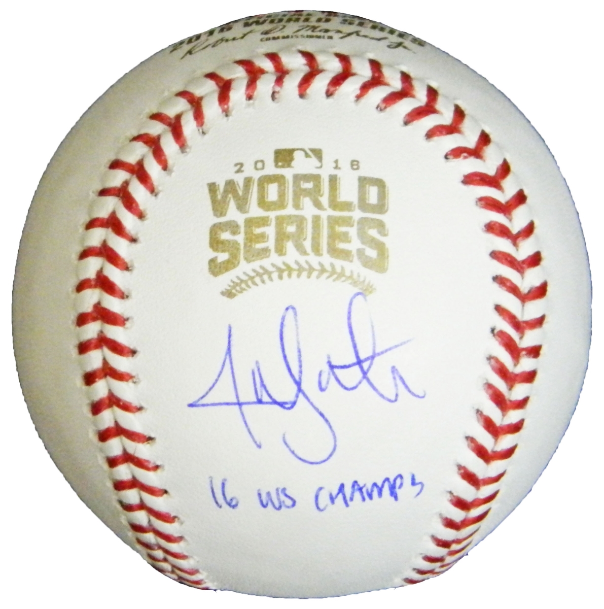 Picture of Schwartz Sports Memorabilia LESBSB102 Jon Lester Signed Rawlings Official 2016 World Series Baseball with 16 WS Champs
