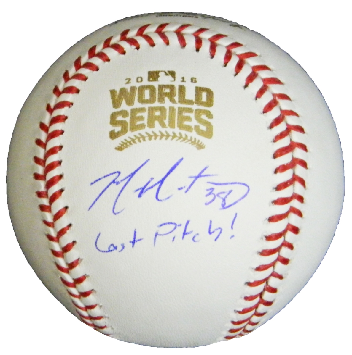 MONBSB121 Mike Montgomery Signed Rawlings Official 2016 World Series MLB Baseball with Last Pitch