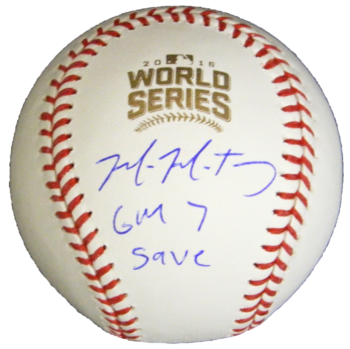 MONBSB126 Mike Montgomery Signed Rawlings Official 2016 World Series Baseball with Gm 7 Save