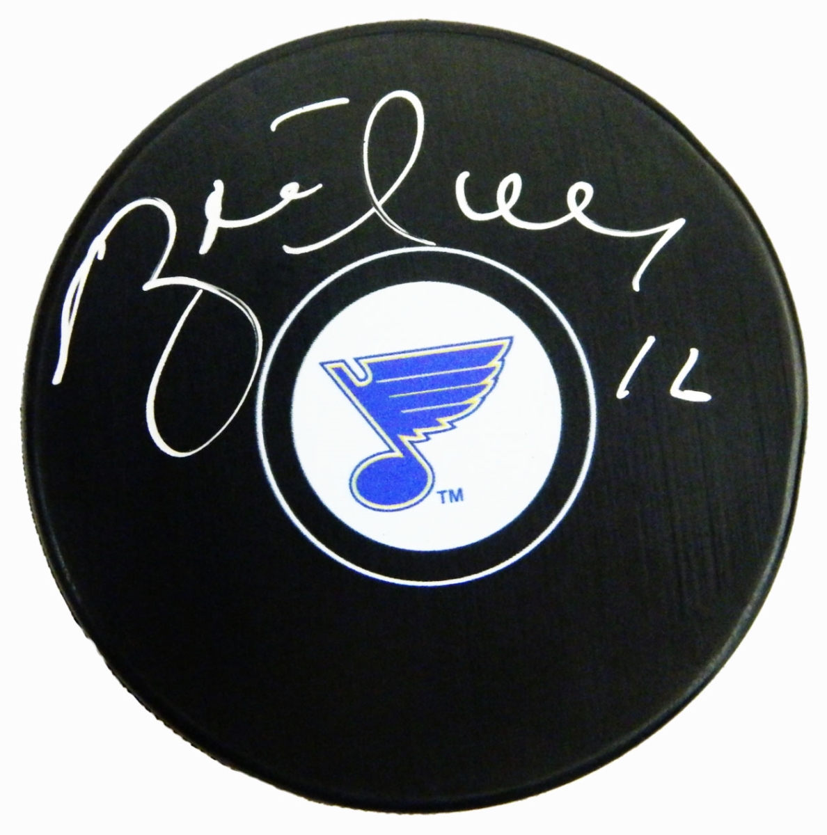 HULPUC475 Brett Hull Signed St Louis Blue Logo Hockey Puck