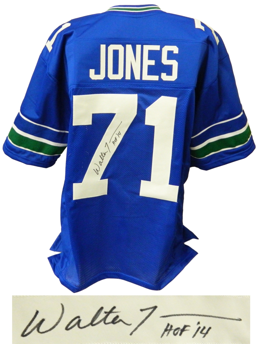 JONJRY310 Walter Jones Signed Throwback Custom Football Jersey with HOF 14, Blue