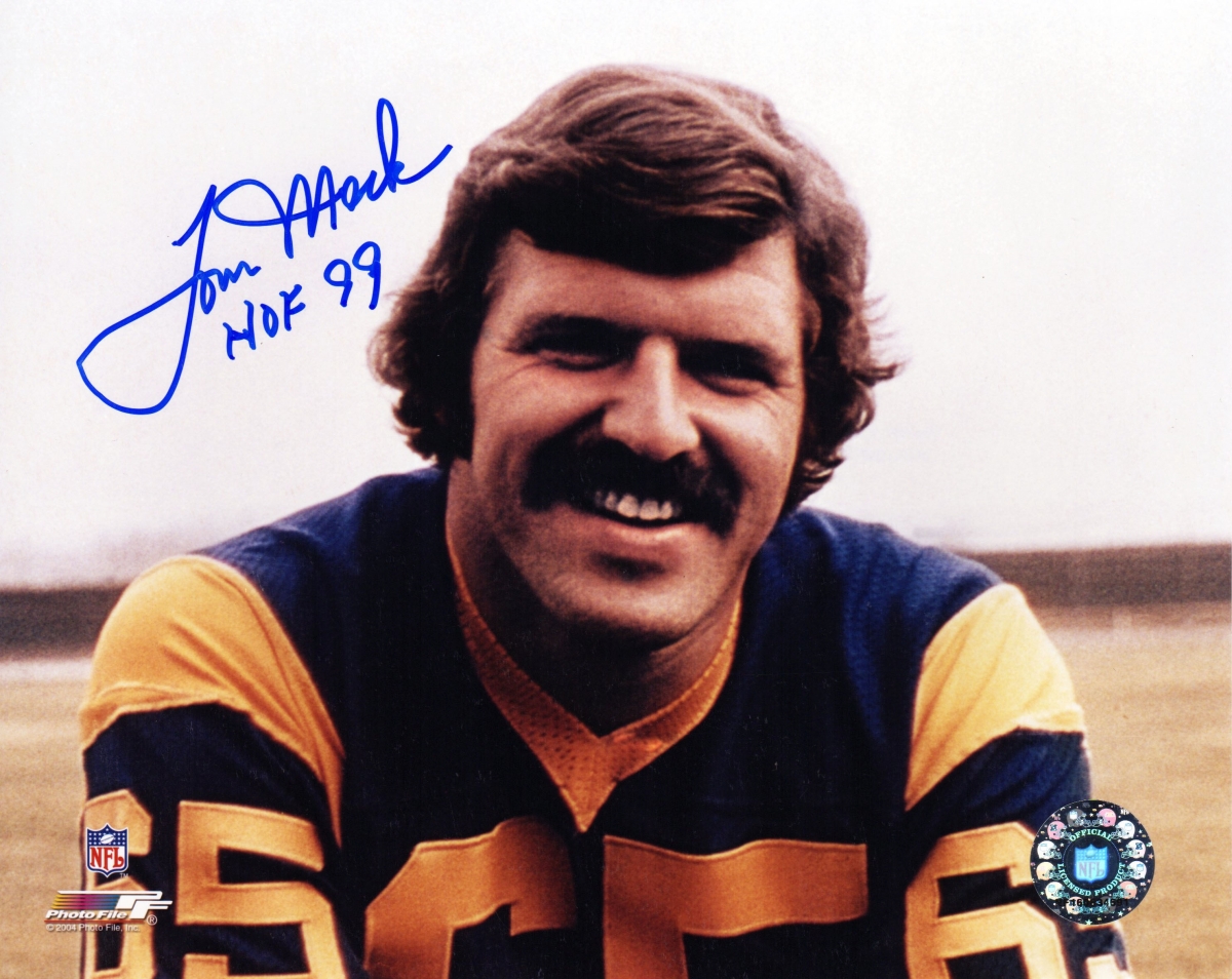 MAC08P300 8 x 10 in. Tom Mack Signed Rams Close Up Pose Photo with HOF 99