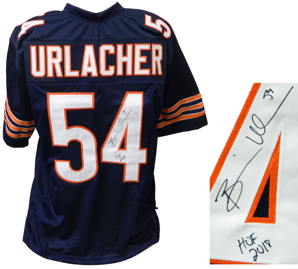 URLJRY306 Brian Urlacher Signed Custom Football Jersey with HOF 2018, Navy