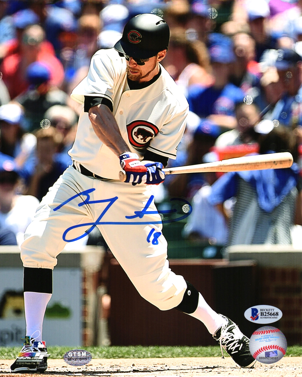 ZOB08P105 Ben Zobrist Signed Chicago Cubs Throwback Jersey Swinging Action 8 x 10 in. Photo -  Beckett Authentication