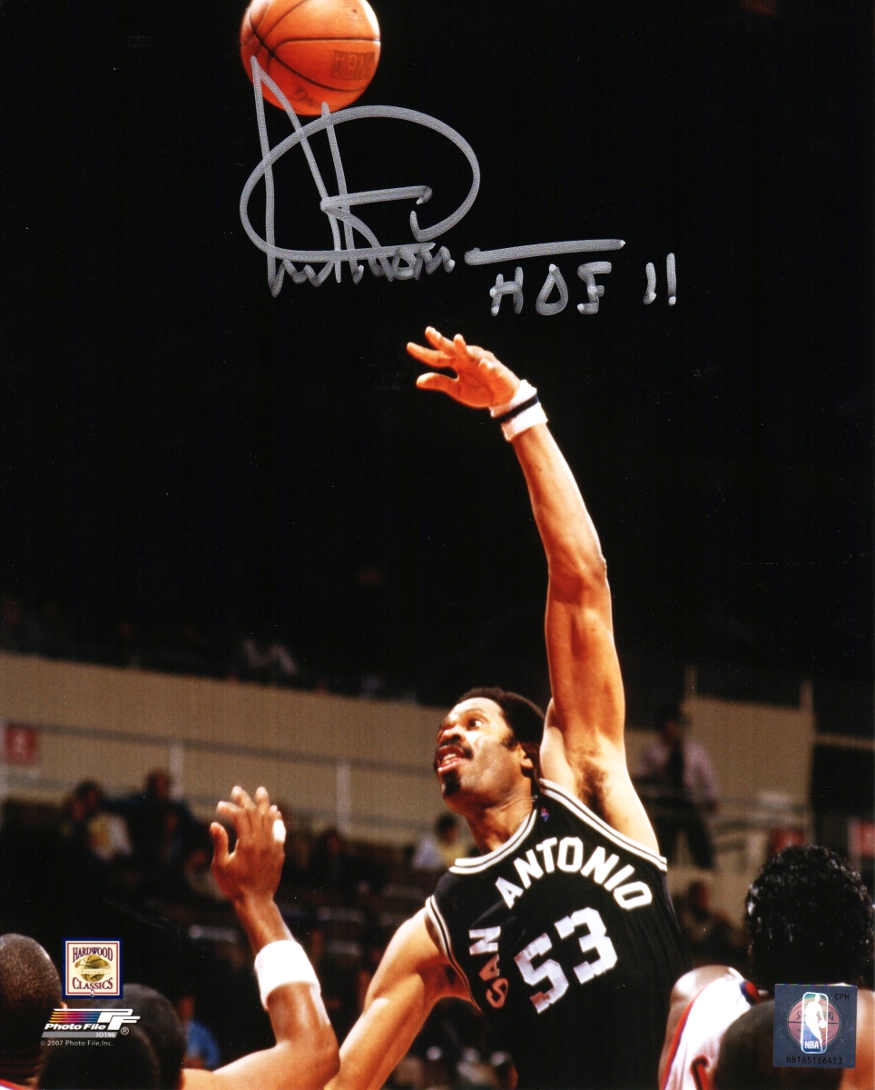 GIL08P204 Artis Gilmore Signed San Antonio Spurs Hook Shot NBA 8 x 10 in. Photo with HOF11 -  Schwartz Sports Memorabilia