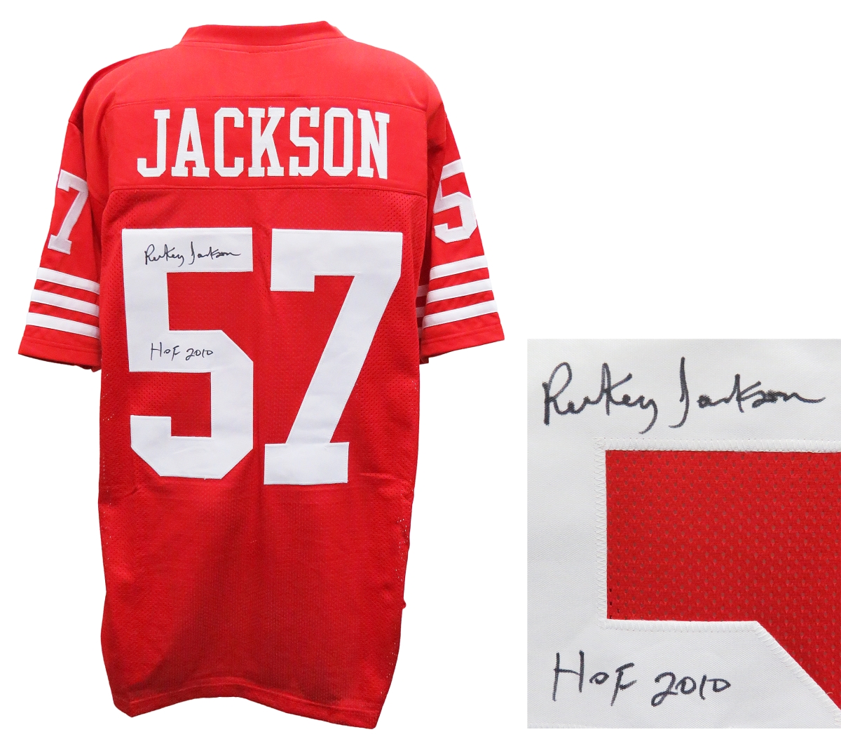 JACJRY320 Rickey Jackson Signed Red Custom Football Jersey with HOF 2010
