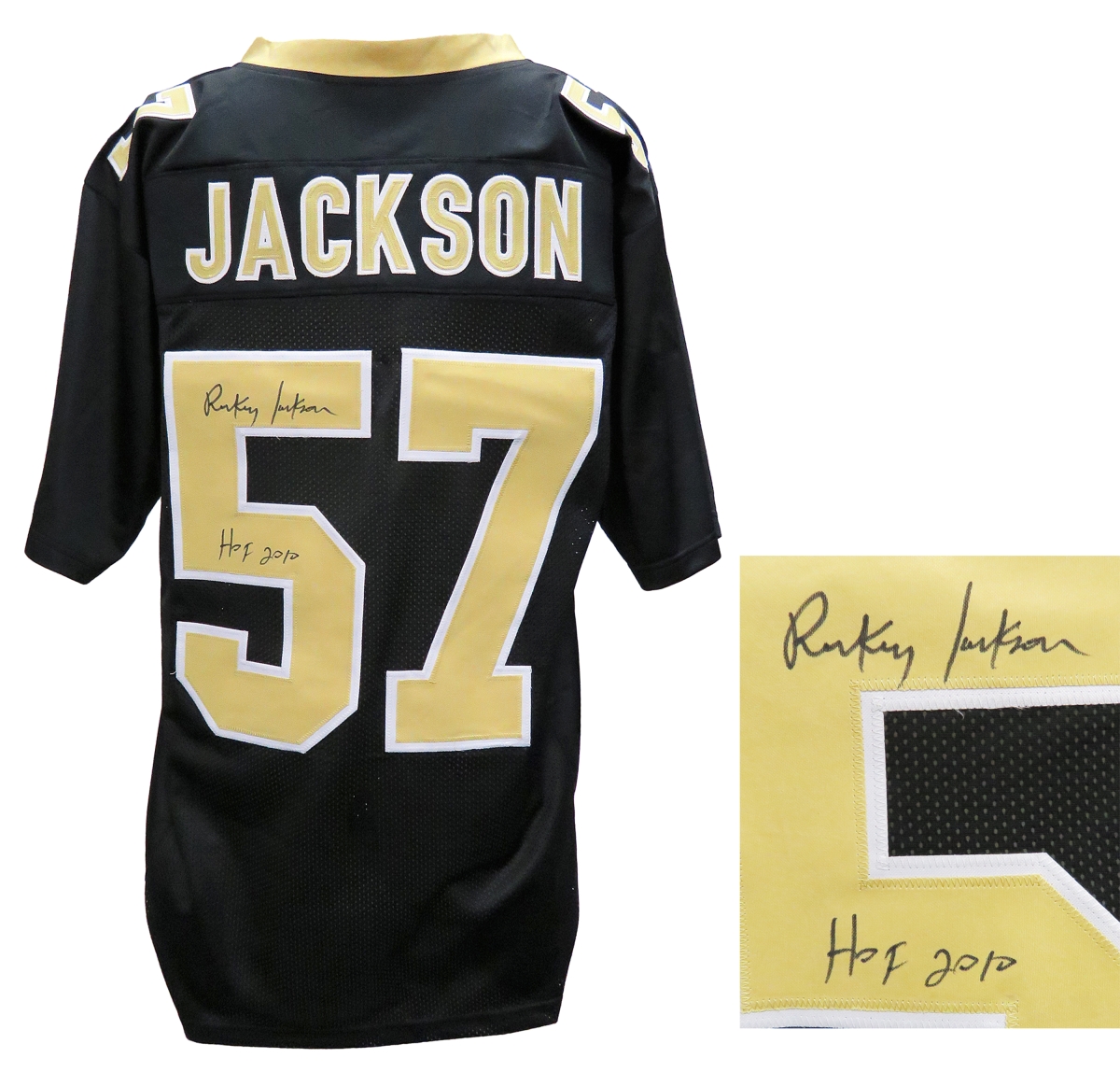 JACJRY321 Rickey Jackson Signed Black Custom Football Jersey with HOF 2010