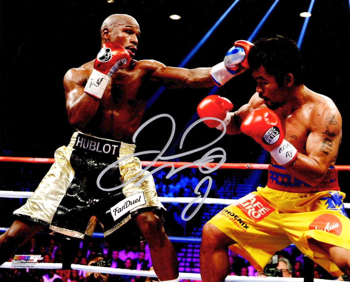 MAY08P500 Floyd Mayweather Jr. Signed Boxing Fighting Manny Pacquiao 8 x 10 in. Photo -  Schwartz Sports Memorabilia