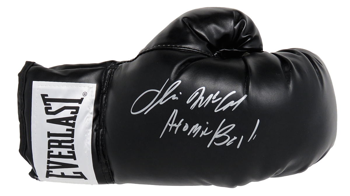 MCCGLV503 Oliver McCall Signed Everlast Black Boxing Glove with Atomic Bull