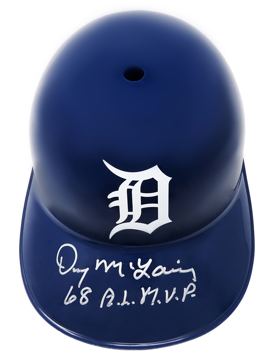 Picture of Schwartz Sports Memorabilia MCLBTH100 Denny McLain Signed Detroit Tigers Replica Batting Helmet with 68 AL MVP