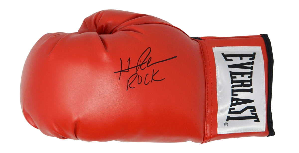 RAHGLV500 Hasim Rahman Signed Everlast Red Boxing Glove with Rock