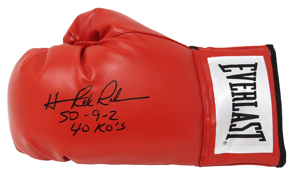 RAHGLV502 Hasim Rahman Signed Everlast Red Boxing Glove with 50-9-2, 40 KOs