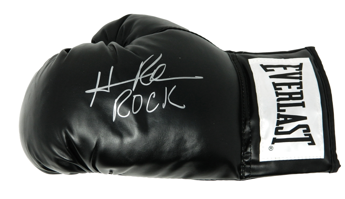 RAHGLV503 Hasim Rahman Signed Everlast Black Boxing Glove with Rock