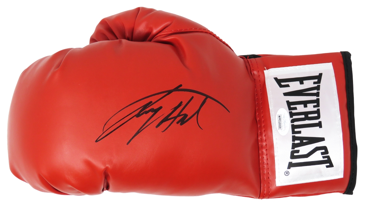HOLGLV506 Larry Holmes Signed Everlast Red Boxing Glove