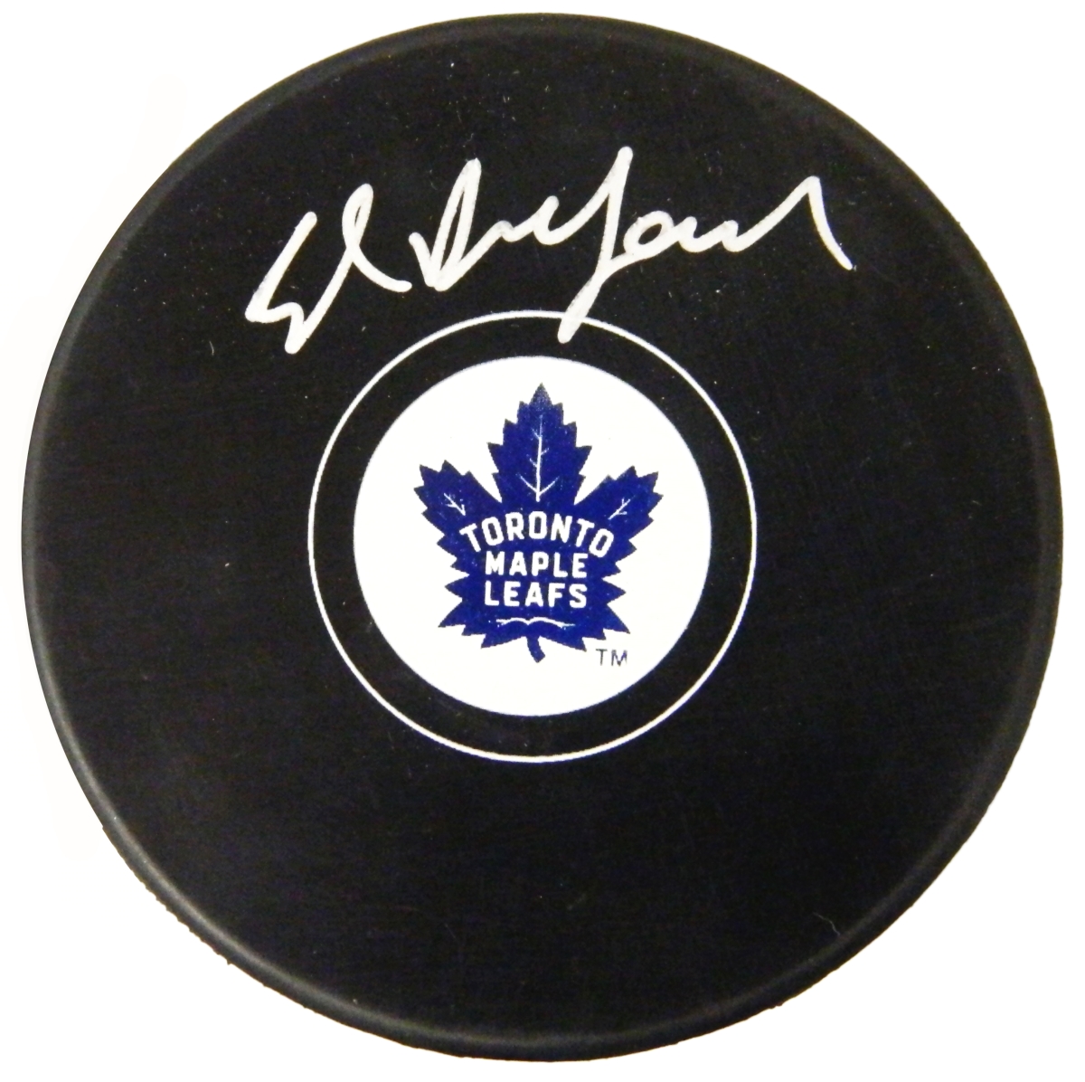 BELPUC408 Ed Belfour Signed Toronto Maple Leafs Logo Hockey Puck