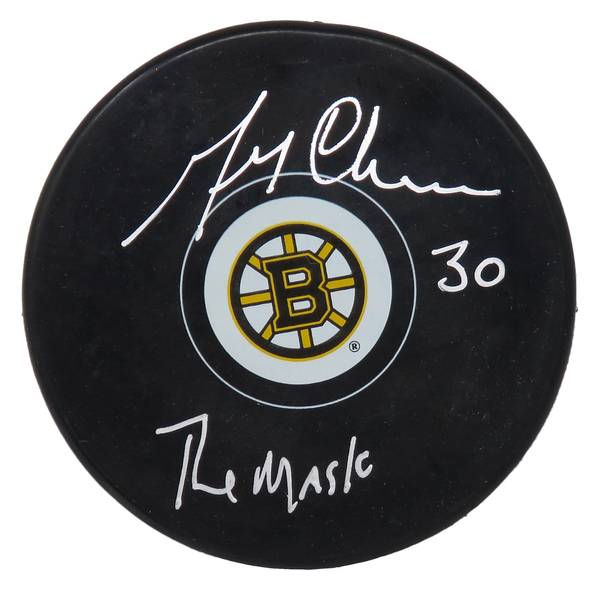CHEPUC425 Gerry Cheevers Signed Boston Bruins Hockey Puck with the Mask