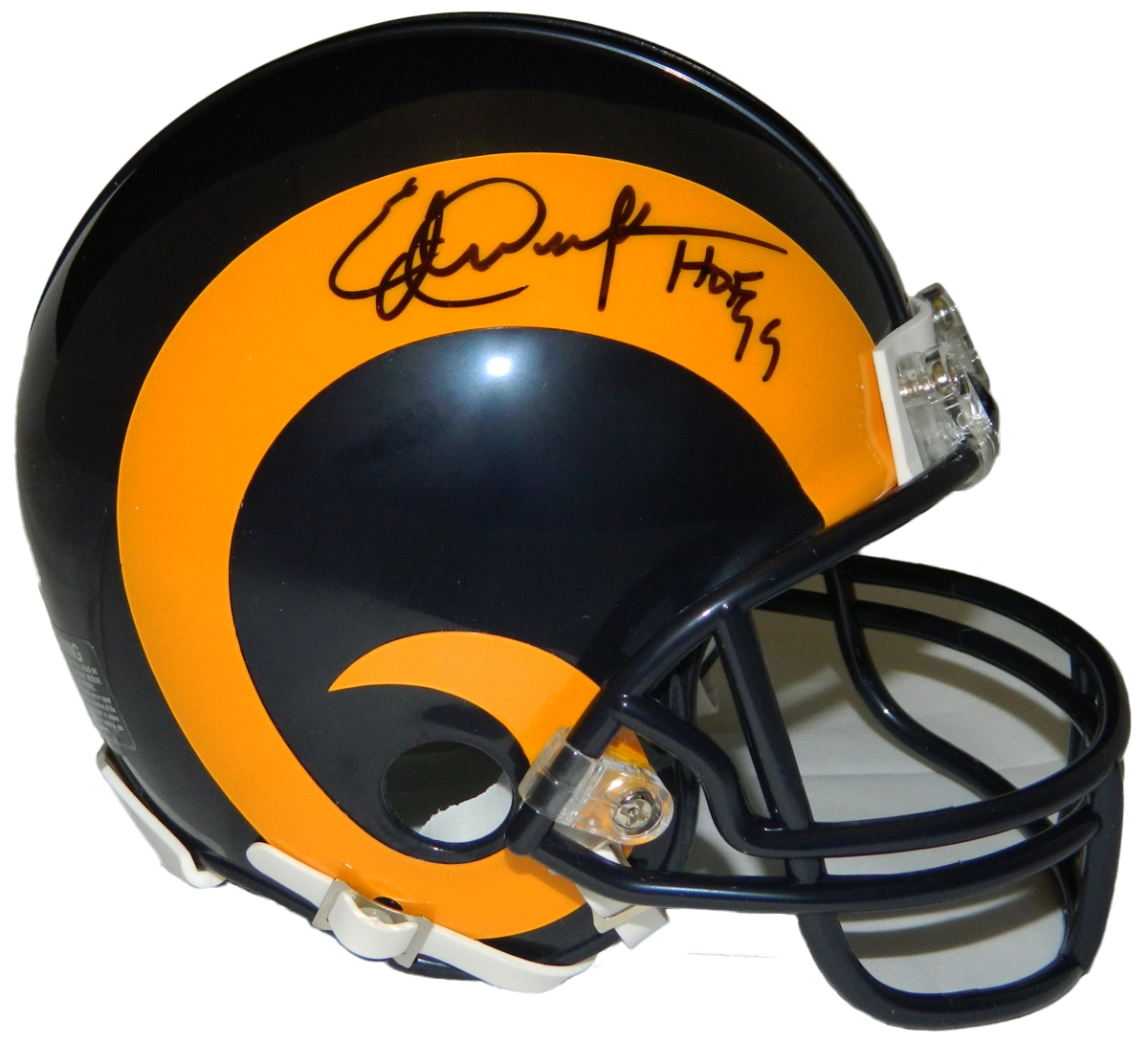 Picture of Schwartz Sports Memorabilia DICMIN304 Eric Dickerson Signed Los Angeles Rams Throwback Riddell Mini Helmet with HOF99
