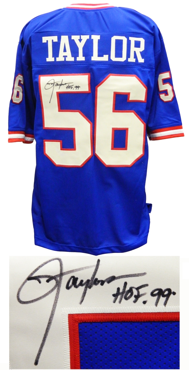 Picture of Schwartz Sports Memorabilia TAYJRY304 Lawrence Taylor Signed Blue Throwback Custom Football Jersey with HOF99