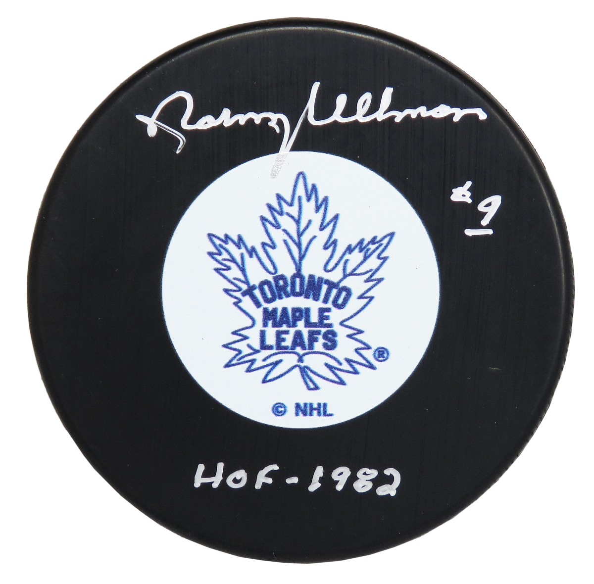 ULLPUC401 Norm Ullman Signed Toronto Maple Leafs Logo Hockey Puck with HOF 1982