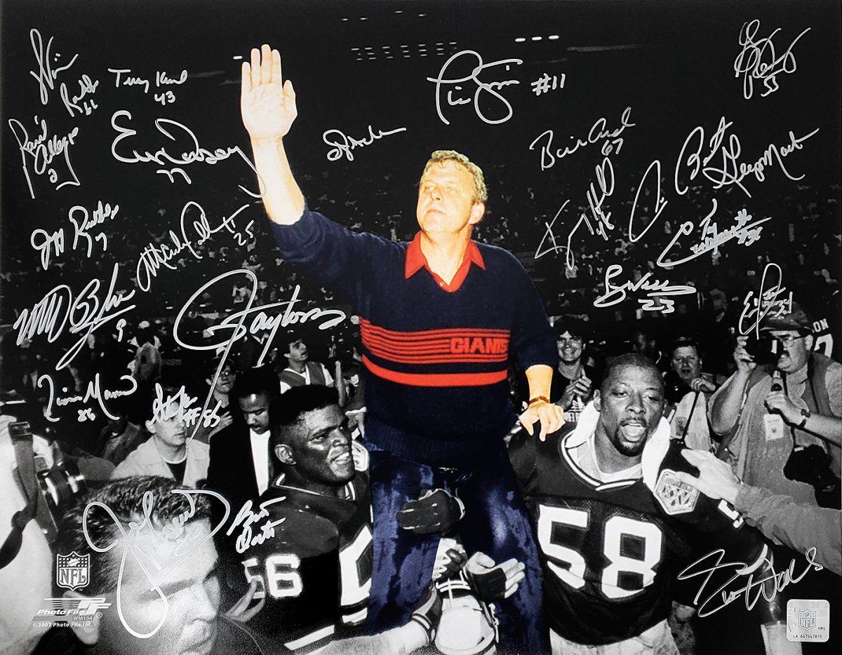 GIA16P310 16 x 20 in. New York Giants Super Bowl XXI & XXV Team Signed Bill Parcells Carried Off Field Spotlight Photo - 29 Signs