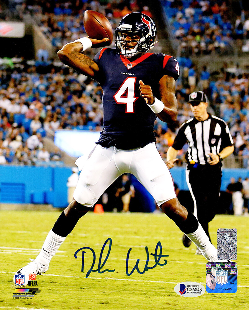 Picture of Beckett Authentication WAT08P300 Deshaun Watson Signed Houston Texans Passing Action 8 x 10 in. Photo