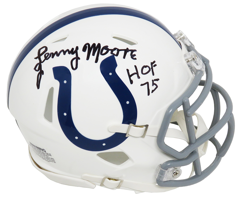 MOOMIN320 Lenny Moore Signed Colts Riddell Speed Mini Helmet with HOF-75