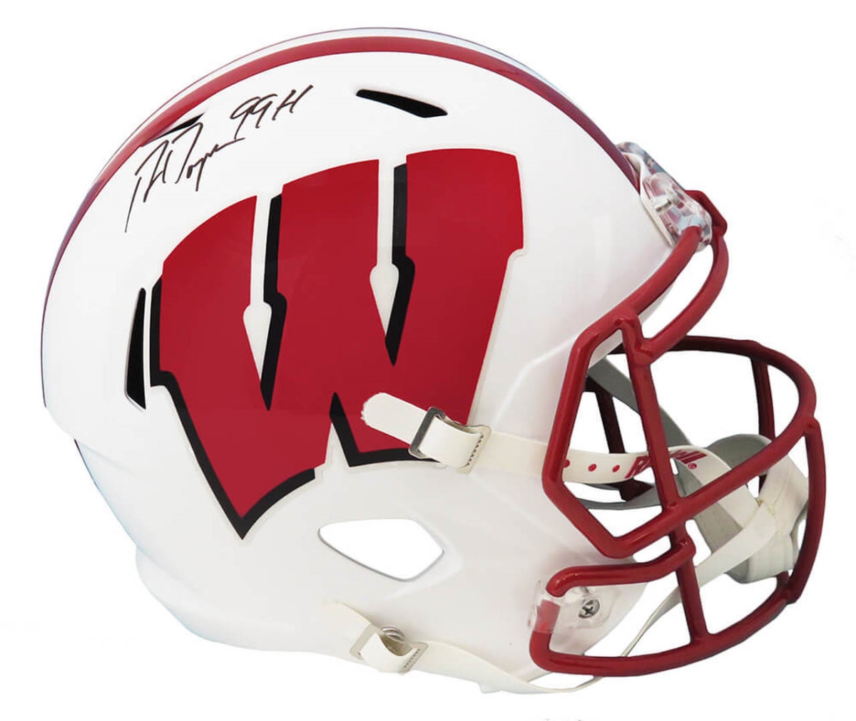 DAYREP303 NCAA Wisconsin Badgers Ron Dayne Signed Riddell Full Size Speed Replica Helmet with 99 HOF Inscription