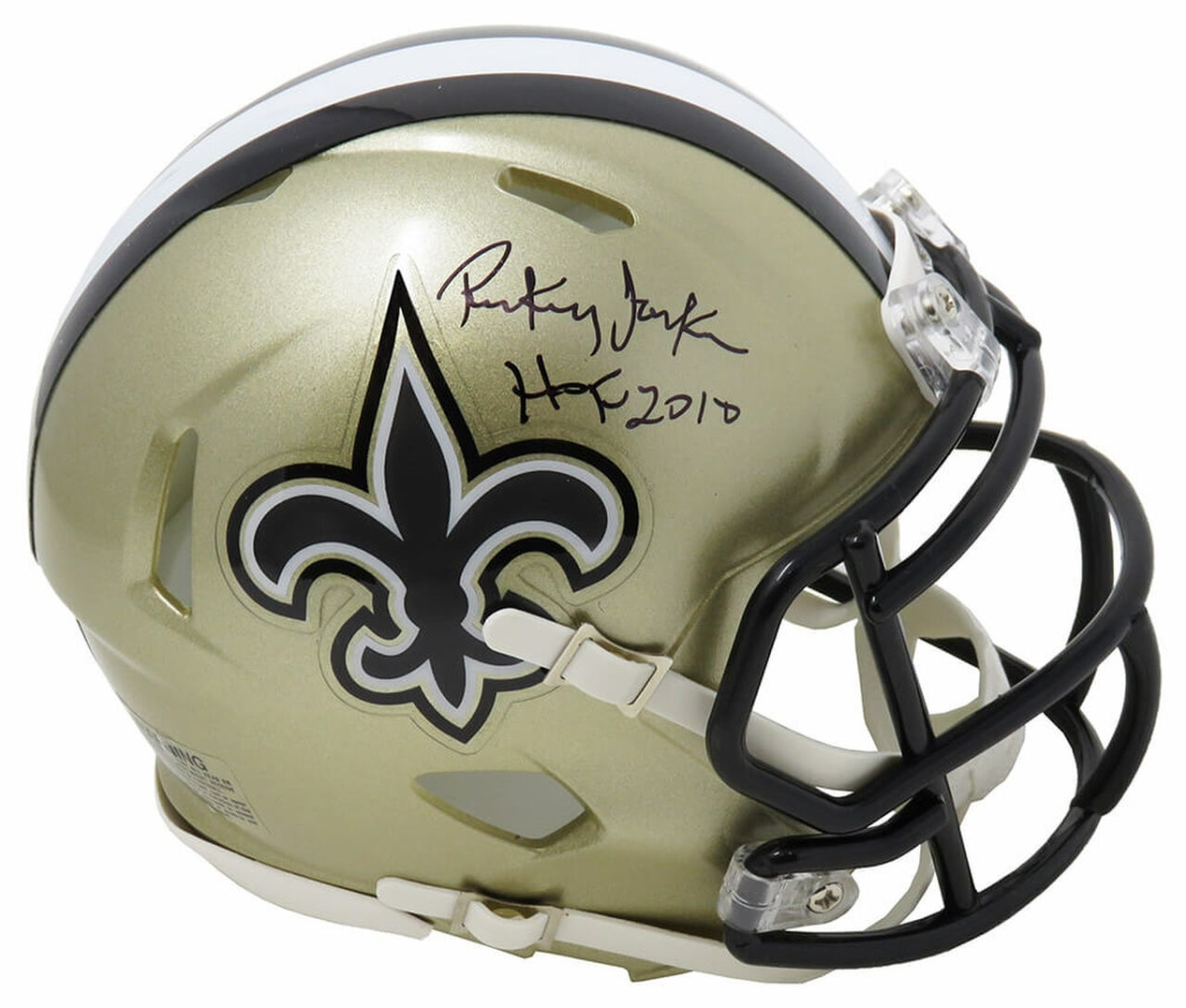 JACMIN322 NFL New Orleans Saints Rickey Jackson Signed Riddell Speed Mini Helmet with HOF 2010 Inscription