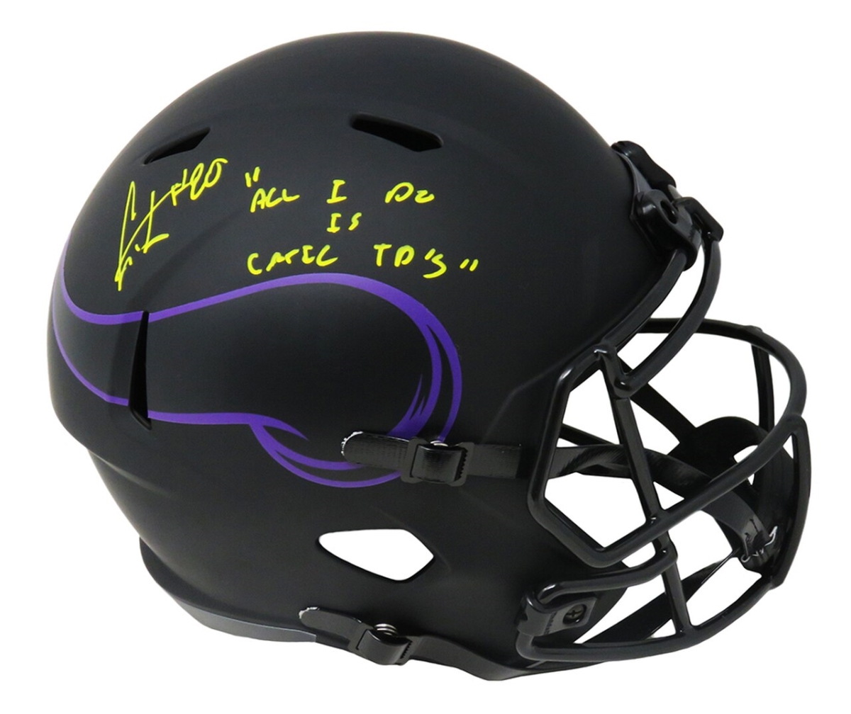 CARREP311 NFL Minnesota Vikings Cris Carter Signed Eclipse Riddell Speed Full Size Replica Helmet with All I Do Is Catch TouchDowns Inscription