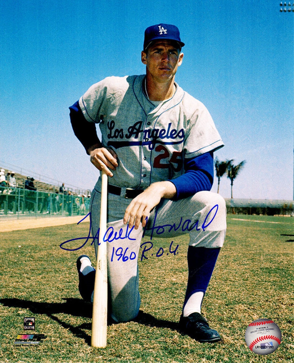 HOW08P114 8 x 10 in. MLB Los Angeles Dodgers Frank Howard Signed Kneel Pose Photo with 1960 ROY Inscription -  Schwartz Sports Memorabilia