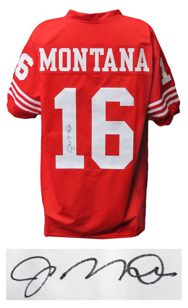 Picture of Schwartz Sports Memorabilia MONJRY308 NFL San Francisco 49ers Joe Montana Signed Red T-B Custom Football Jersey