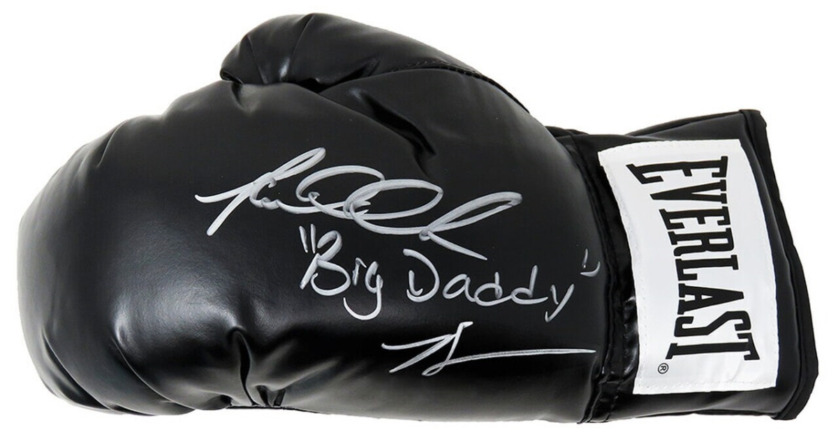 Picture of Schwartz Sports Memorabilia BOWGLV504 Riddick Bowe Signed Everlast Black Boxing Glove with Big Daddy Inscription