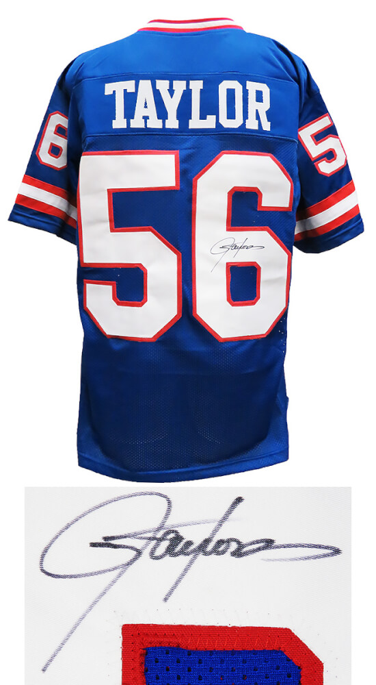 TAYJRY307 NFL New York Giants Lawrence Taylor Signed Blue Throwback Custom Jersey