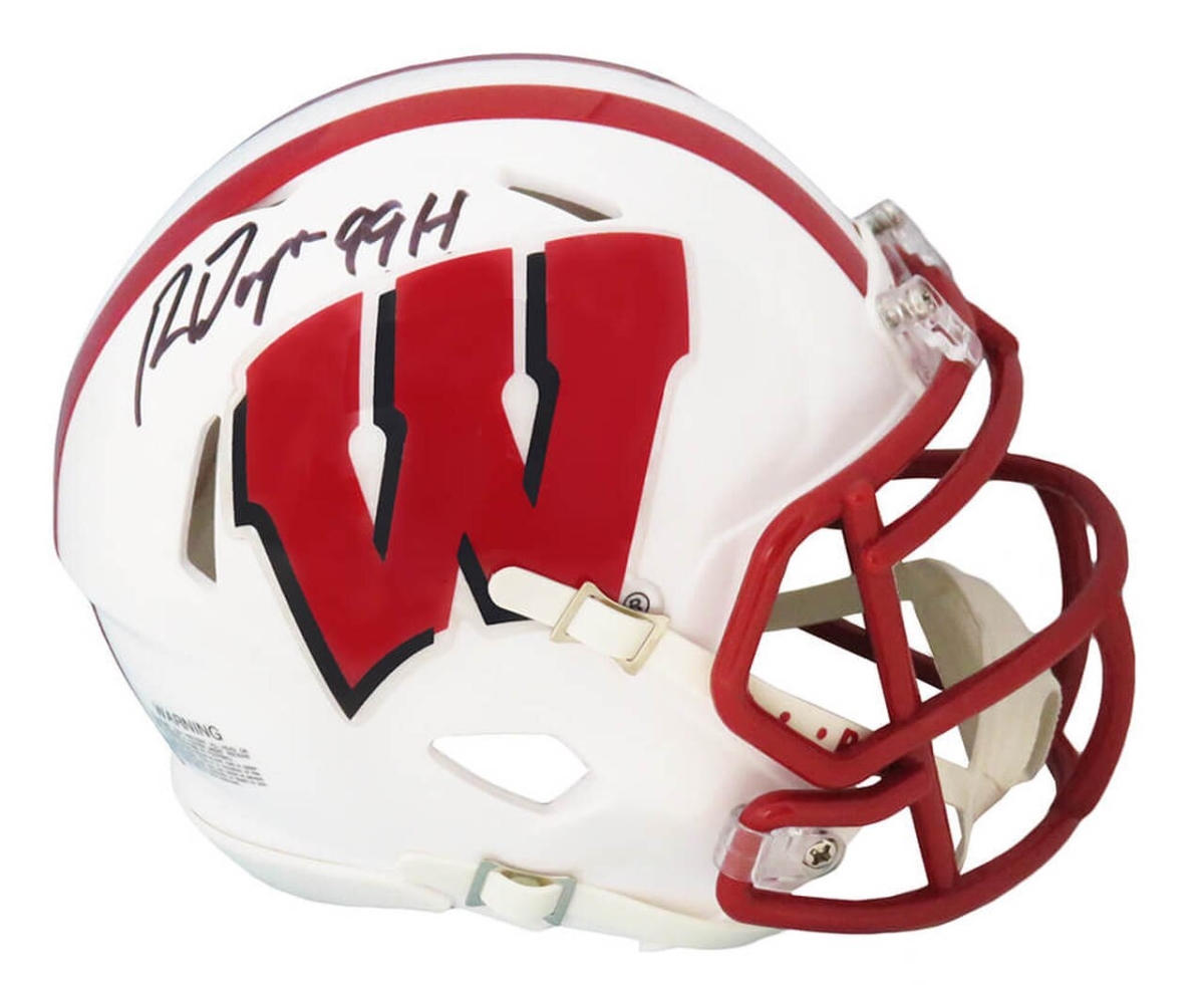 DAYMIN305 NCAA Wisconsin Badgers Ron Dayne Signed Riddell Speed Mini Helmet with 99H Inscription