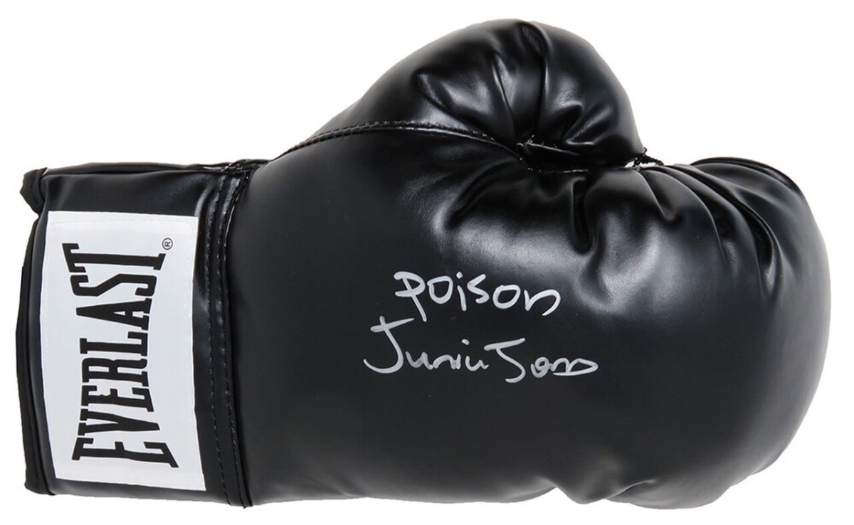 JONGLV533 Junior Jones Signed Everlast Black Boxing Glove with Poison Inscription
