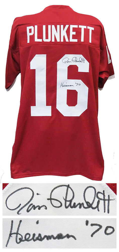 PLUJRY306 Jim Plunkett Signed Throwback Custom Football Jersey with Heisman 70, Red
