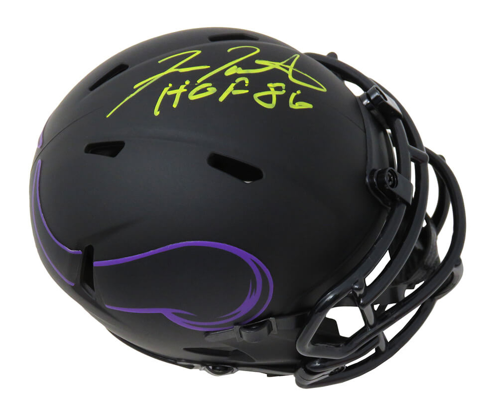 TARMIN305 Fran Tarkenton Signed Minnesota Vikings Eclipse Riddell Speed Mini Helmet with HOF86, Black Matte