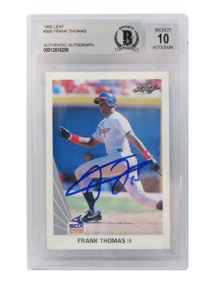 THOCAR111 Frank Thomas Signed Sox 1990 Leaf Rookie Beckett & Auto Grade 10 No.300 Card Basketball, White