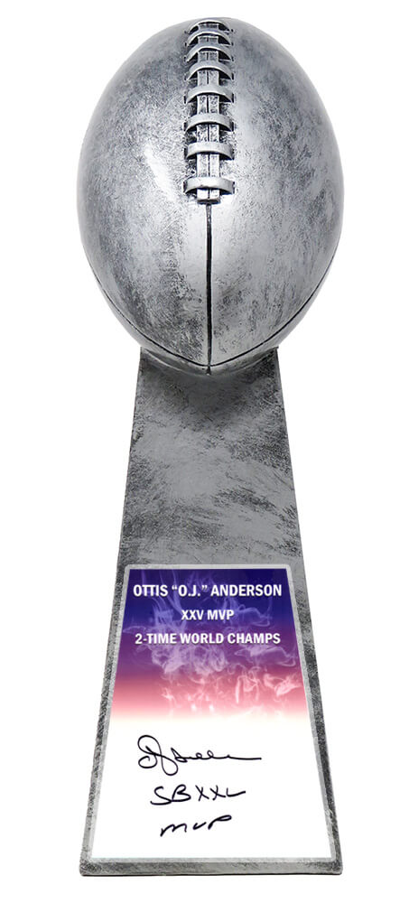 15 in. NFL St. Louis Cardinals & New York Giants Ottis Anderson Signed Football World Champion Replica Silver Trophy with SB XXV MVP Inscription -  Schwartz Sports Memorabilia, ANDTRO301