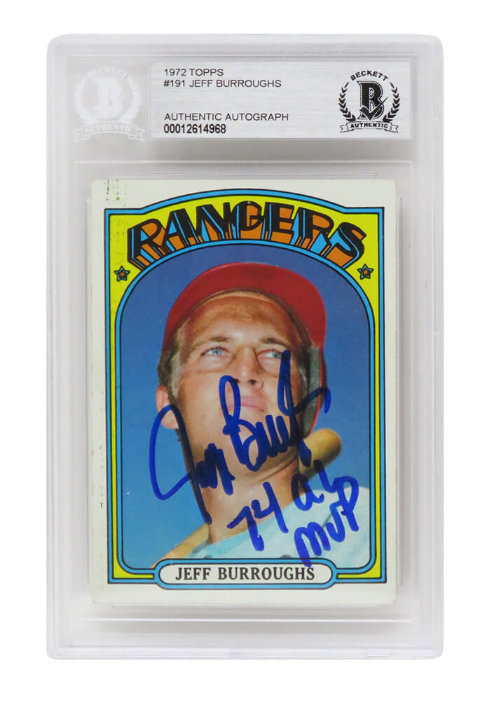 BURCAR102 No. 191 Jeff Burroughs Signed Texas Rangers 1972 Topps Baseball Rookie Card with 74 AL MVP - Beckett Encapsulated -  Schwartz Sports Memorabilia